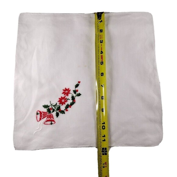 Vintage Handkerchief Hanky Embroidered Christmas Bells Poinsettia Holly  READ - Picture 4 of 5
